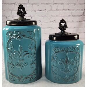 Blue "Antique"  Set Of 2 Canisters - American Atelier New